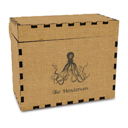 Octopus & Burlap Print Wood Recipe Box - Full Color Print (Personalized)