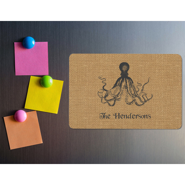 Octopus & Burlap Print Rectangular Fridge Magnet - LIFESTYLE