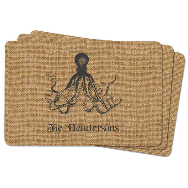 Octopus & Burlap Print Rectangular Fridge Magnet - THREE