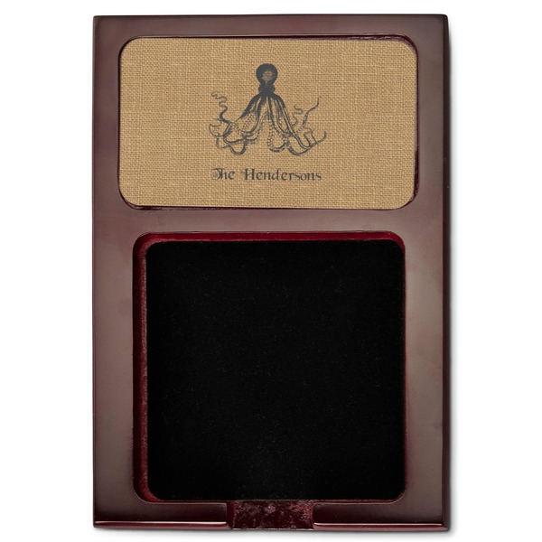 Octopus & Burlap Print Red Mahogany Sticky Note Holder - Flat