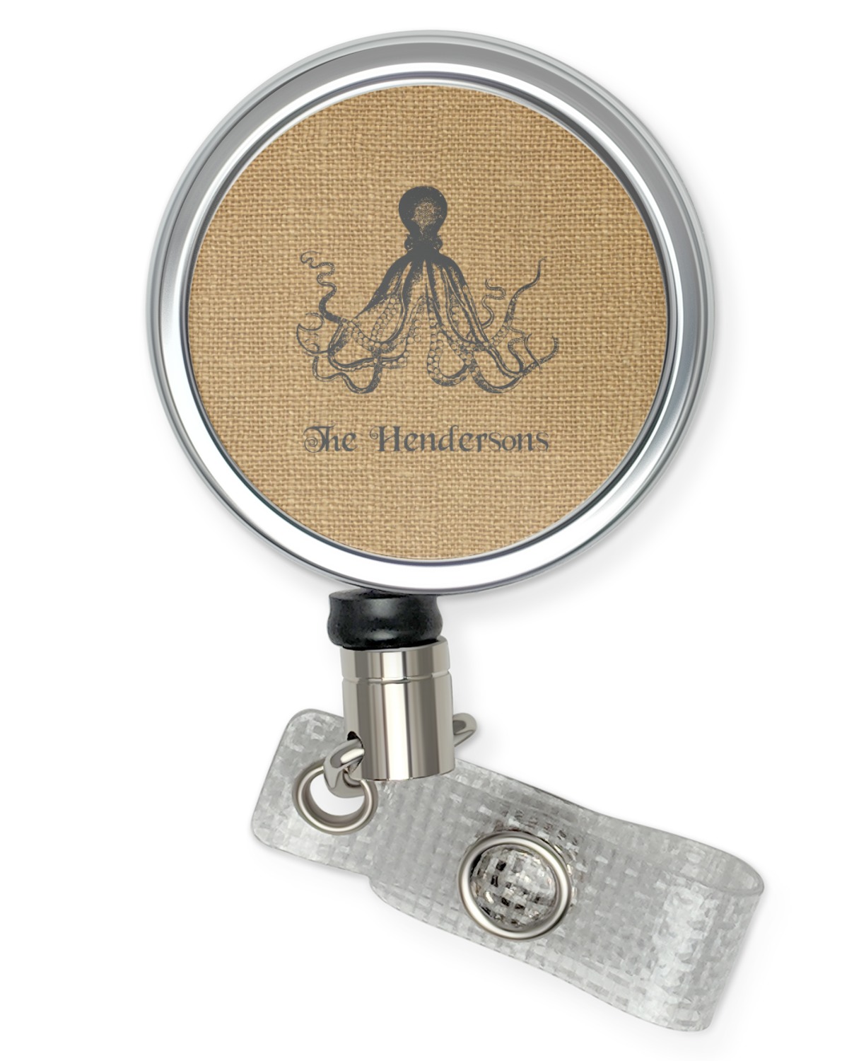 Custom Octopus & Burlap Print Retractable Badge Reel (Personalized)