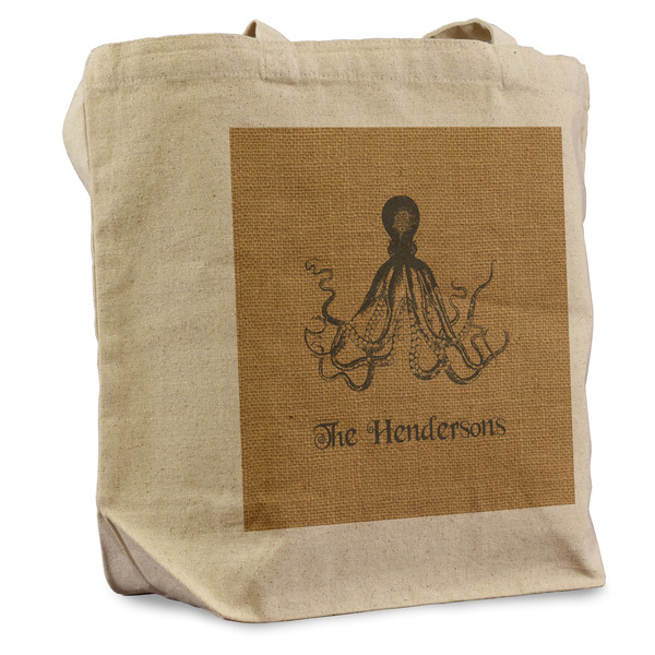 Custom Octopus & Burlap Print Reusable Cotton Grocery Bag - Single (Personalized)
