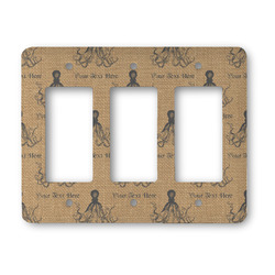 Octopus & Burlap Print Rocker Style Light Switch Cover - Three Switch (Personalized)