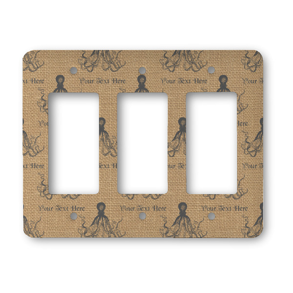 Custom Octopus & Burlap Print Rocker Style Light Switch Cover - Three Switch (Personalized)