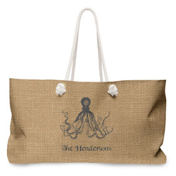 Octopus & Burlap Print Large Tote Bag with Rope Handles (Personalized)