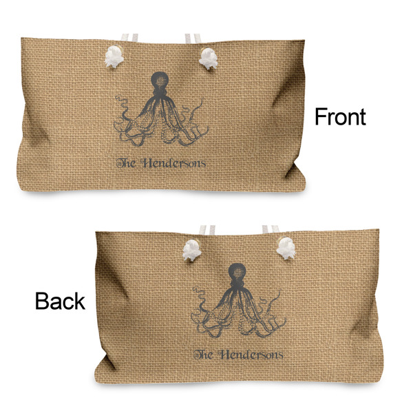 Octopus & Burlap Print Large Rope Tote - From & Back View