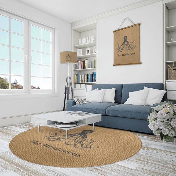 Octopus & Burlap Print Round Area Rug - IN CONTEXT