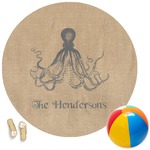 Octopus & Burlap Print Round Beach Towel (Personalized)