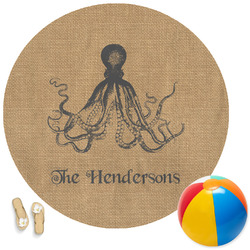 Octopus & Burlap Print Round Beach Towel (Personalized)