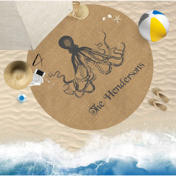 Octopus & Burlap Print Round Beach Towel Lifestyle