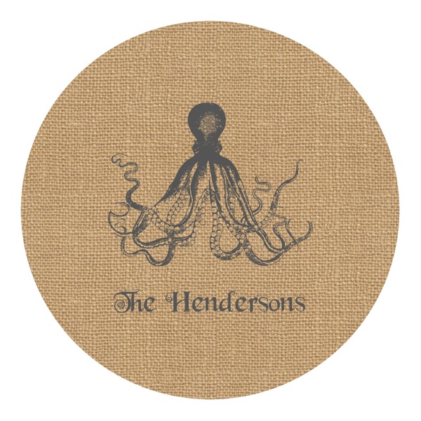 Custom Octopus & Burlap Print Round Decal - Small (Personalized)