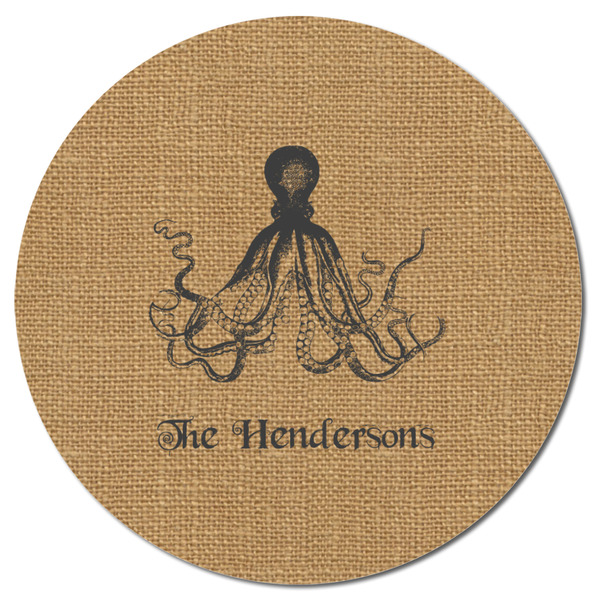 Octopus & Burlap Print Round Fridge Magnet - FRONT
