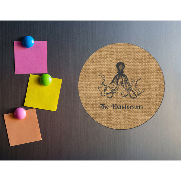 Octopus & Burlap Print Round Fridge Magnet - LIFESTYLE