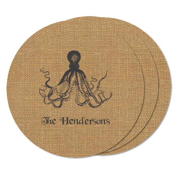 Octopus & Burlap Print Round Fridge Magnet - THREE
