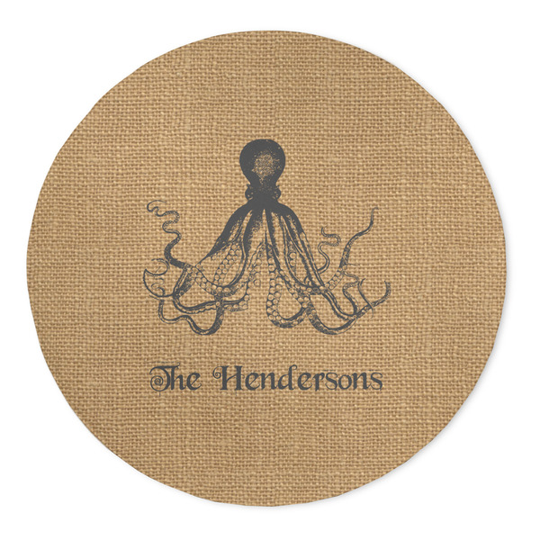 Custom Octopus & Burlap Print 5' Round Indoor Area Rug (Personalized)