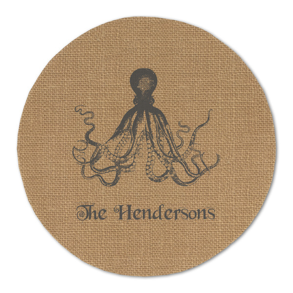 Octopus & Burlap Print Round Linen Placemats - FRONT (Double Sided)