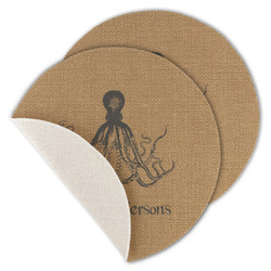Octopus & Burlap Print Round Linen Placemat - Single Sided - Set of 4 (Personalized)