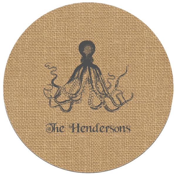 Octopus & Burlap Print Round Mousepad - APPROVAL