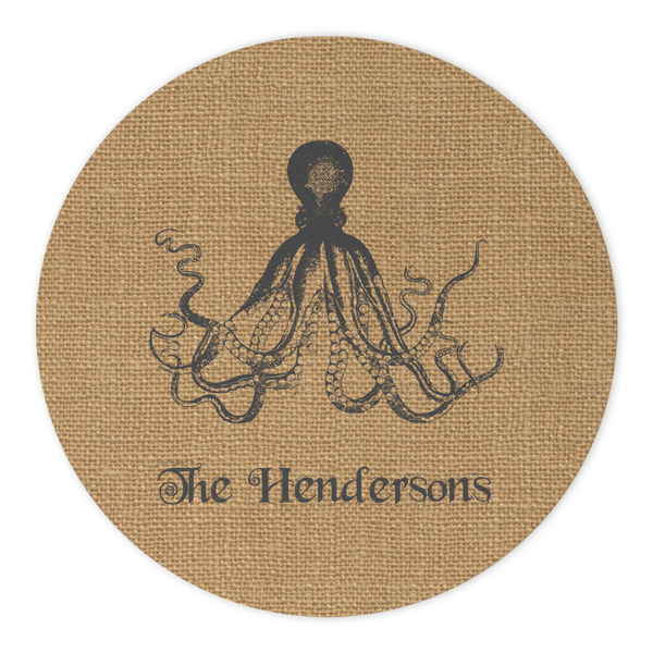 Octopus & Burlap Print Round Paper Coaster - Approval