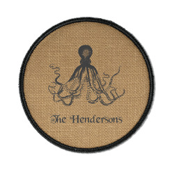 Octopus & Burlap Print Iron On Round Patch w/ Name or Text