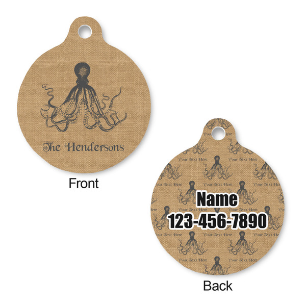 Octopus & Burlap Print Round Pet ID Tag - Large - Approval