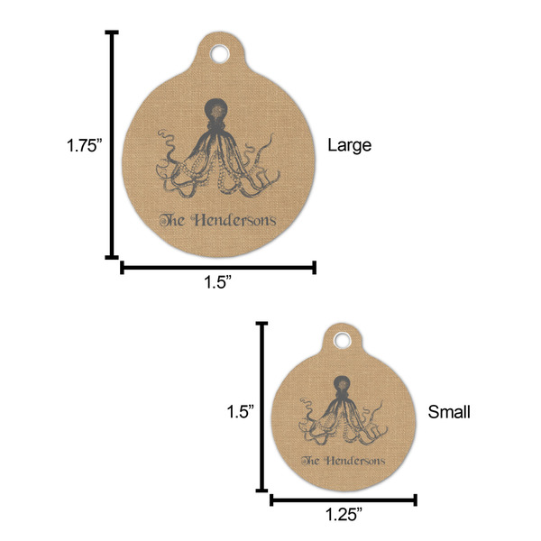 Octopus & Burlap Print Round Pet ID Tag - Large - Comparison Scale