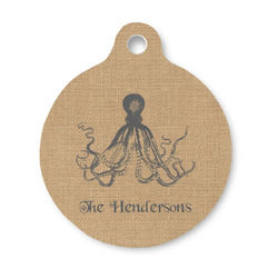 Octopus & Burlap Print Round Pet ID Tag - Small (Personalized)