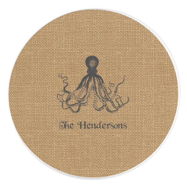 Custom Octopus & Burlap Print Round Stone Trivet (Personalized)