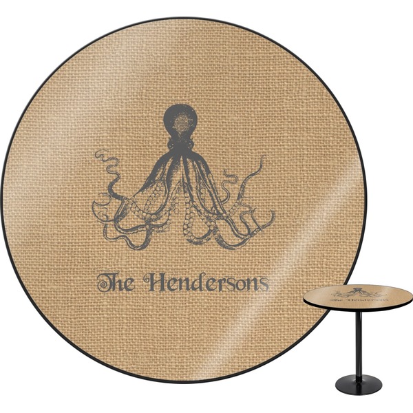 Custom Octopus & Burlap Print Round Table (Personalized)