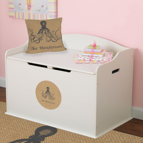 Octopus & Burlap Print Round Wall Decal on Toy Chest