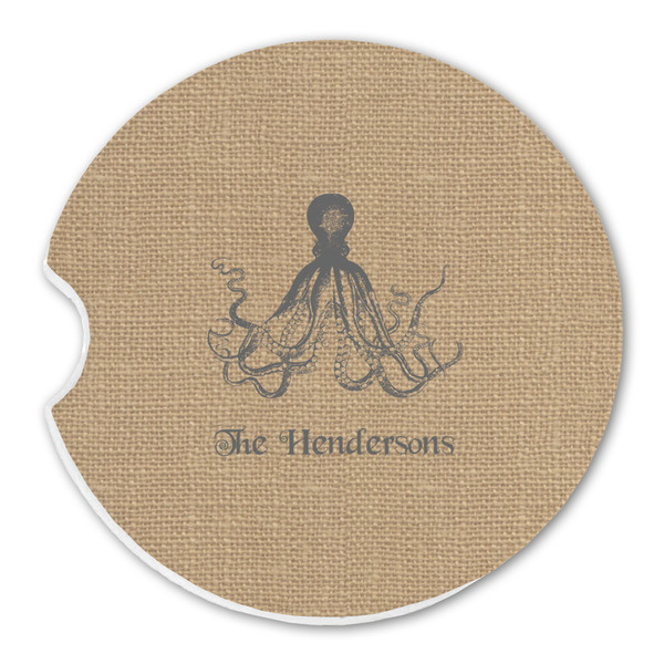Octopus & Burlap Print Sandstone Car Coaster - Single