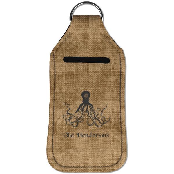 Octopus & Burlap Print Sanitizer Holder Keychain - Large (Front)