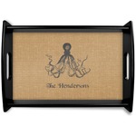 Octopus & Burlap Print Black Wooden Tray - Small (Personalized)