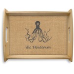 Octopus & Burlap Print Natural Wooden Tray - Large (Personalized)