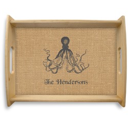Octopus & Burlap Print Natural Wooden Tray - Large (Personalized)