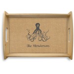 Octopus & Burlap Print Natural Wooden Tray - Small (Personalized)