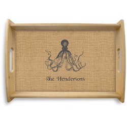 Octopus & Burlap Print Natural Wooden Tray - Small (Personalized)