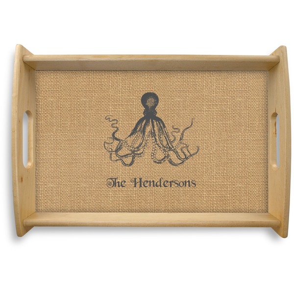 Custom Octopus & Burlap Print Natural Wooden Tray - Small (Personalized)