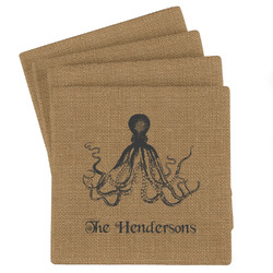 Octopus & Burlap Print Absorbent Stone Coasters - Set of 4 (Personalized)