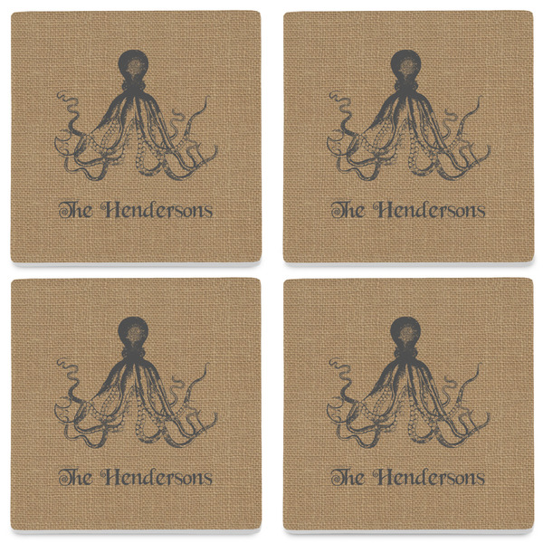 Octopus & Burlap Print Set of 4 Sandstone Coasters - See All 4 View