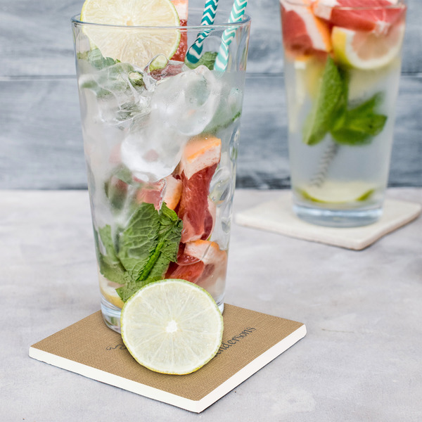 Octopus & Burlap Print Set of 4 Stone Coasters - In Context View