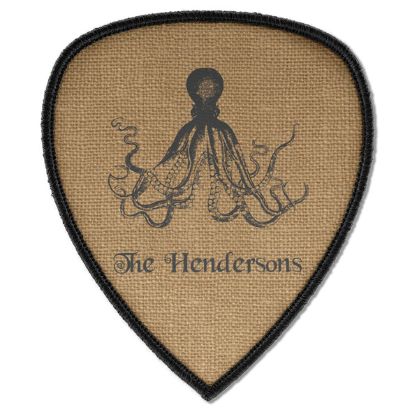 Custom Octopus & Burlap Print Iron on Shield Patch A w/ Name or Text