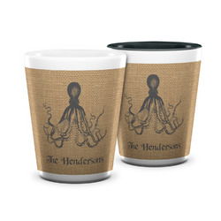 Octopus & Burlap Print Ceramic Shot Glass - 1.5 oz (Personalized)