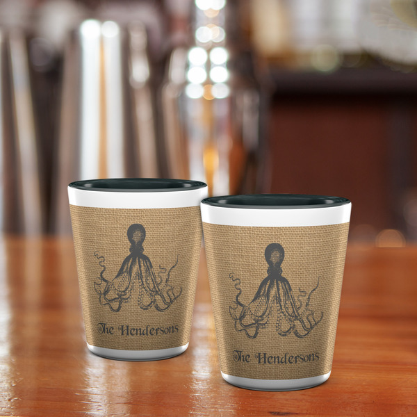 Octopus & Burlap Print Shot Glass - Two Tone - LIFESTYLE