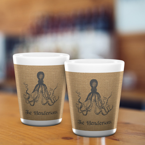 Octopus & Burlap Print Shot Glass - White - LIFESTYLE
