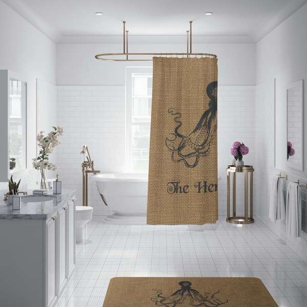 Octopus & Burlap Print Shower Curtain - Custom Size