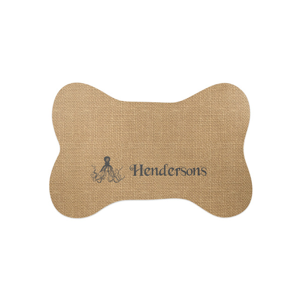 Custom Octopus & Burlap Print Bone Shaped Dog Food Mat (Small) (Personalized)