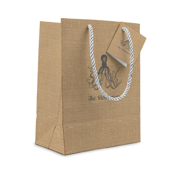 Custom Octopus & Burlap Print Small Gift Bag (Personalized)