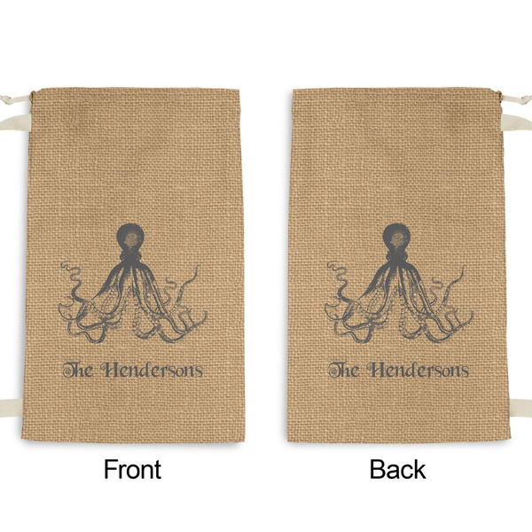 Octopus & Burlap Print Small Laundry Bag - Front & Back View