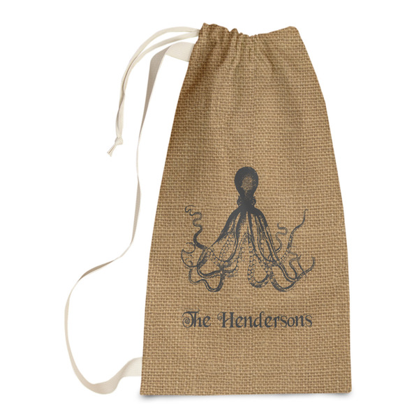 Custom Octopus & Burlap Print Laundry Bags - Small (Personalized)